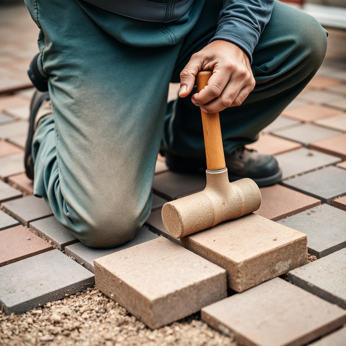 Contractor laying block paving on a compacted sub-base